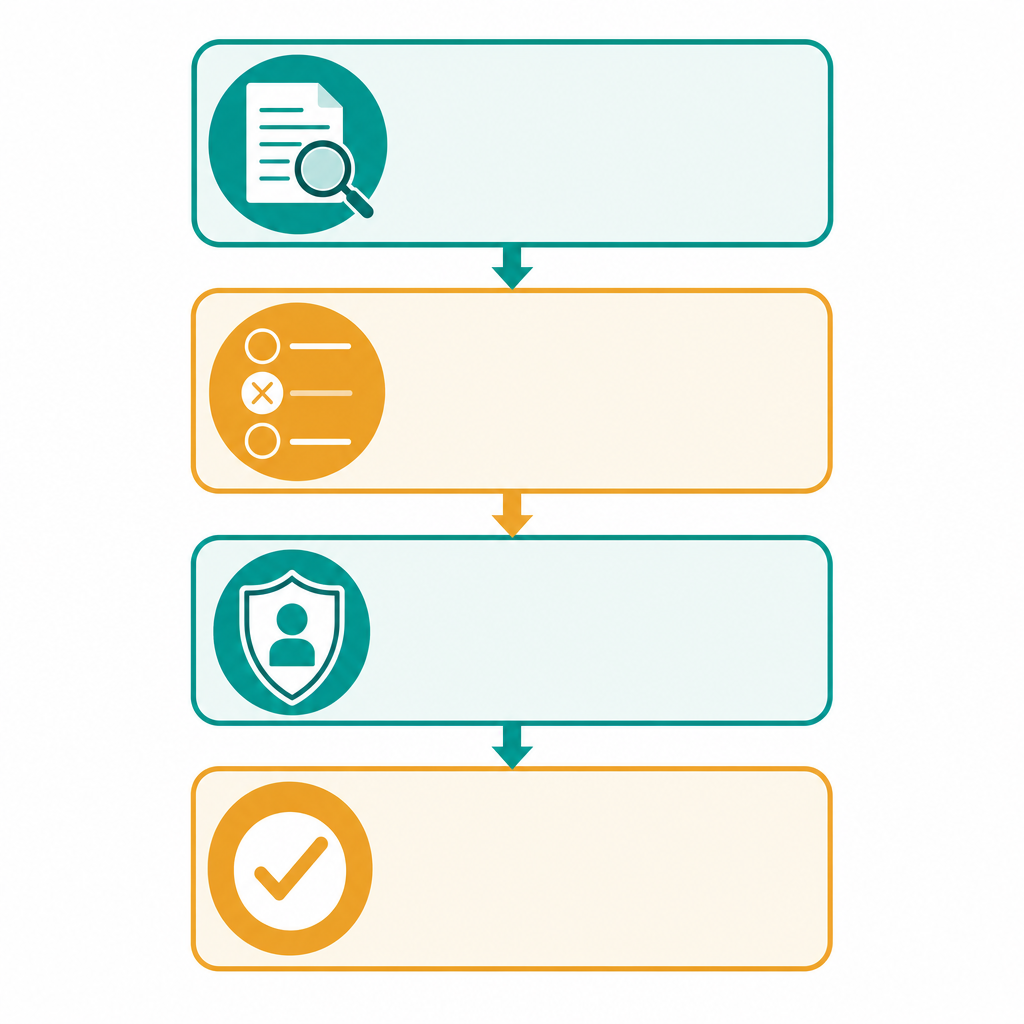 Four-step decision funnel for choosing the best CNA exam answer: read carefully, eliminate wrong options, check safety and scope, pick the best answer